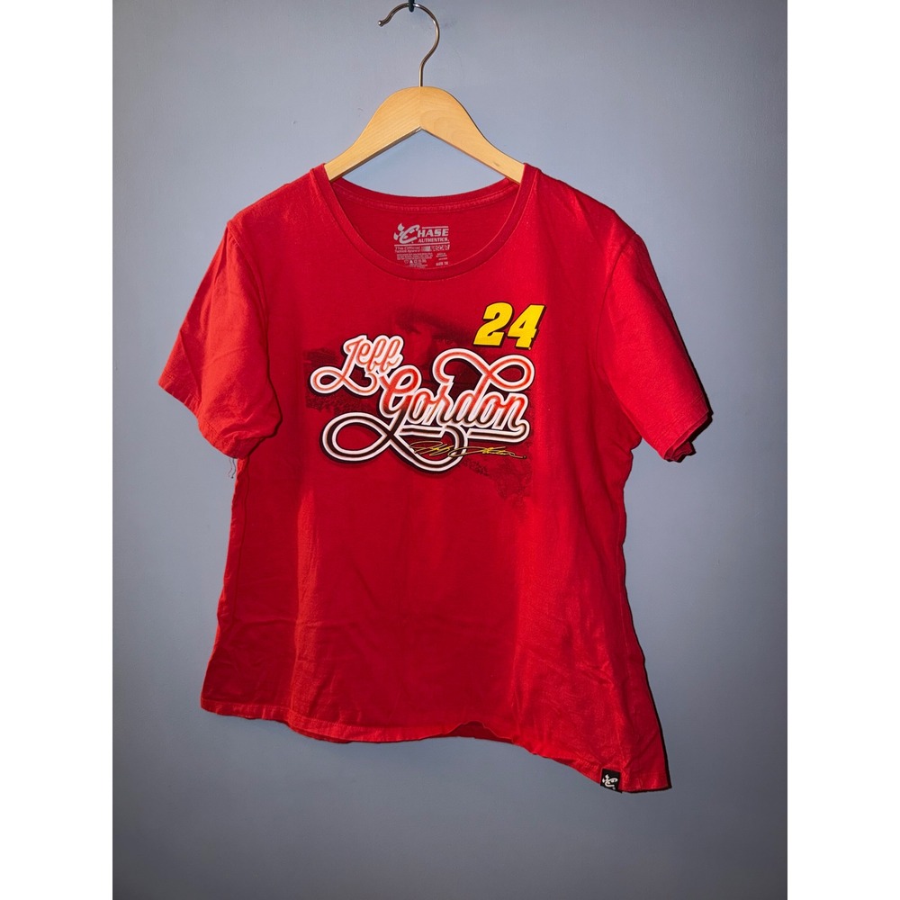 Chase Authentics Jeff Gordon 24 NASCAR Red Graphic Tee Shirt Womens Size 1X